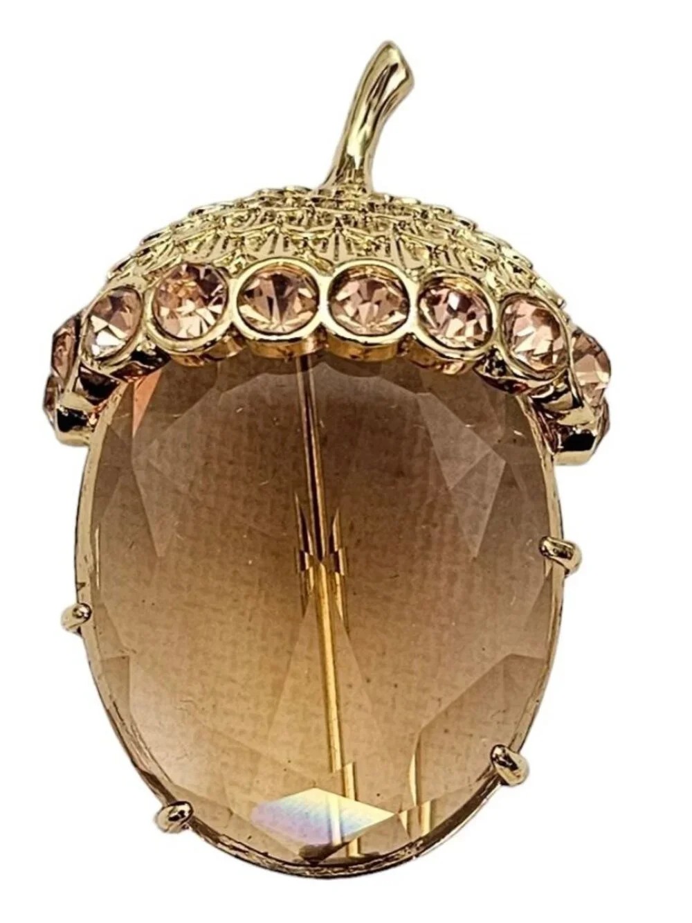 Talbots Pink Crystal Rhinestone, Glass Faceted Acorn Brooch Pin L404